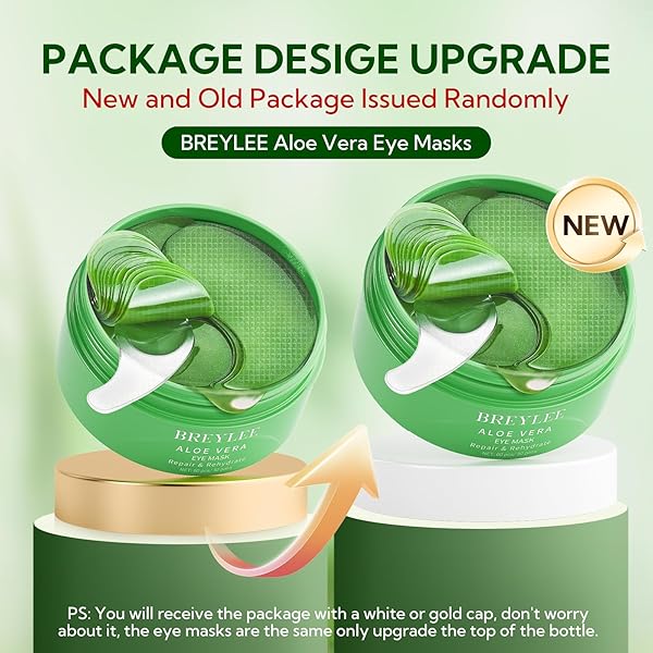 BREYLEE ALOE VERA EYE MASKS – 60 PCS – REDUCE PUFFY EYES & DARK CIRCLES, FIRM & IMPROVE UNDER EYE SKIN, PURE NATURAL EXTRACTS FOR YOUTHFUL APPEARANCE & REDUCTION OF FINE LINES AND WRINKLES.