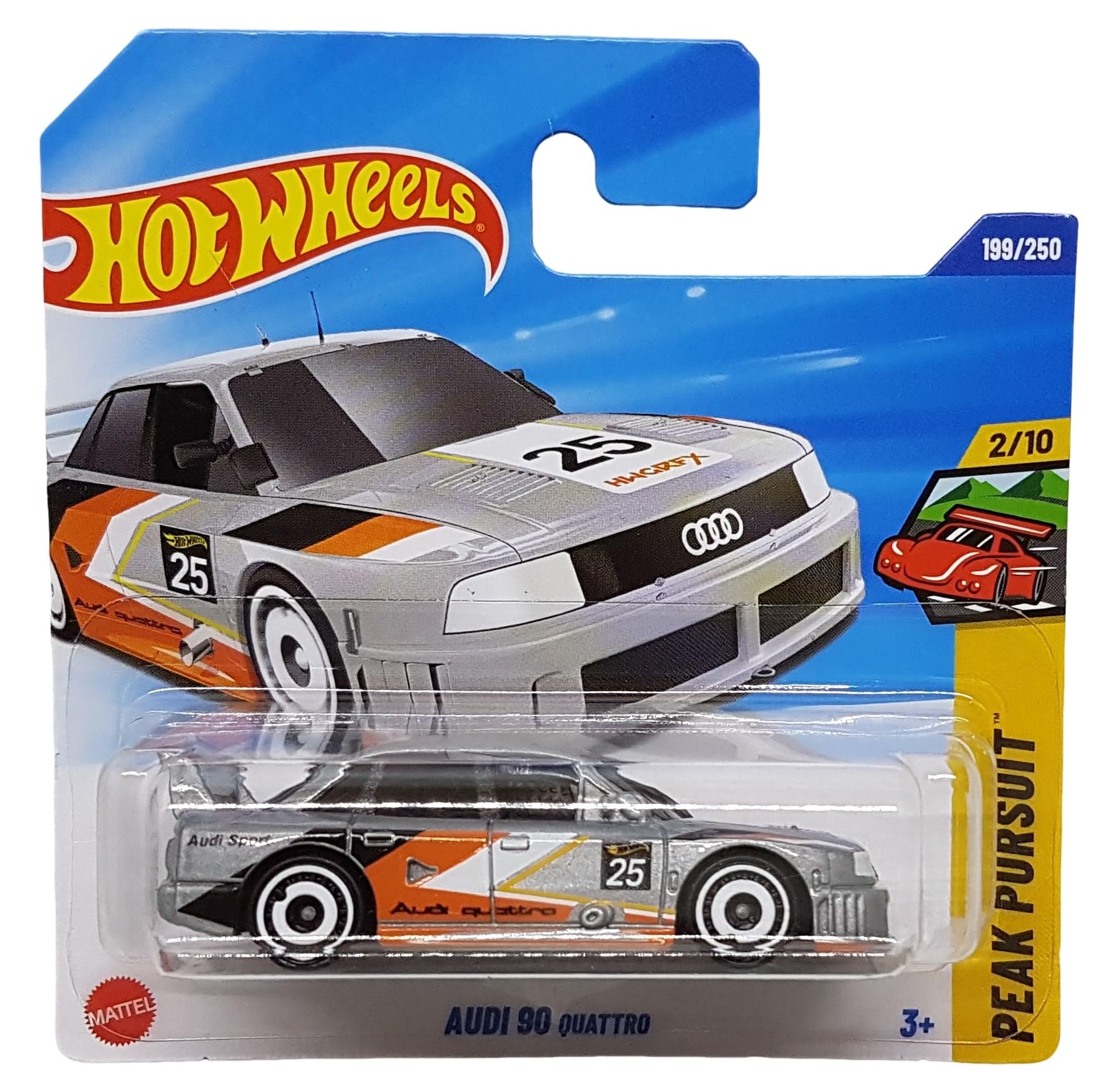 Hot Wheels Audi 90 Quattro JBB20 Peak Pursuit 2/10 Short Card Silver Metallic Audi License Mattel 2025 1:64
