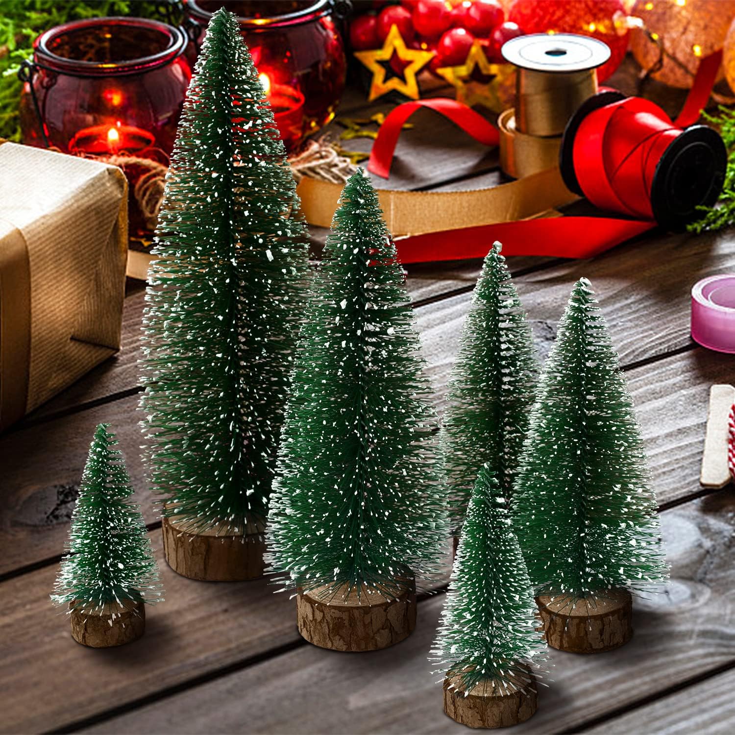 Trees - 6pcs Mini Christmas Trees Christmas Decor, Artificial Christmas Mini Bottle Brush Trees Tabletop, Christmas Decoration Trees with 4 Size Xmas Holiday Decor (6pcs Green)