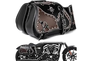 NUBELETY Motorcycle Saddlebags, 30L Leather Waterproof Side Saddle Bags with Cup Holder, Universal Powersports Saddlebags for Harley Davidson Sportster Dyna Softail Honda Shadow Rebel Yamaha Kawasaki Vulcan