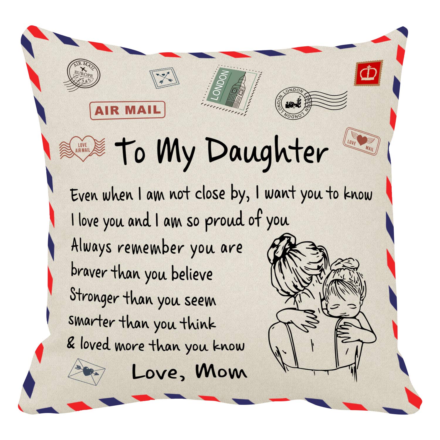 Kenon Personalized Pillow Covers to My Daughter Gift Form Mom Chrismas Birthday Soft Solid Decorative Square Throw Pillow Covers Set Cushion Case for Sofa Bedroom Car