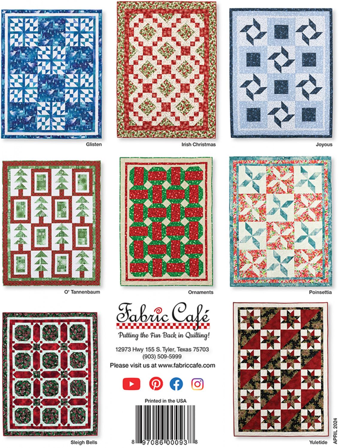Fabric Cafe Quick Christmas 3-Yard Quilts Pattern - 8 Festive Designs for Lap, Twin, and Queen/King Sizes