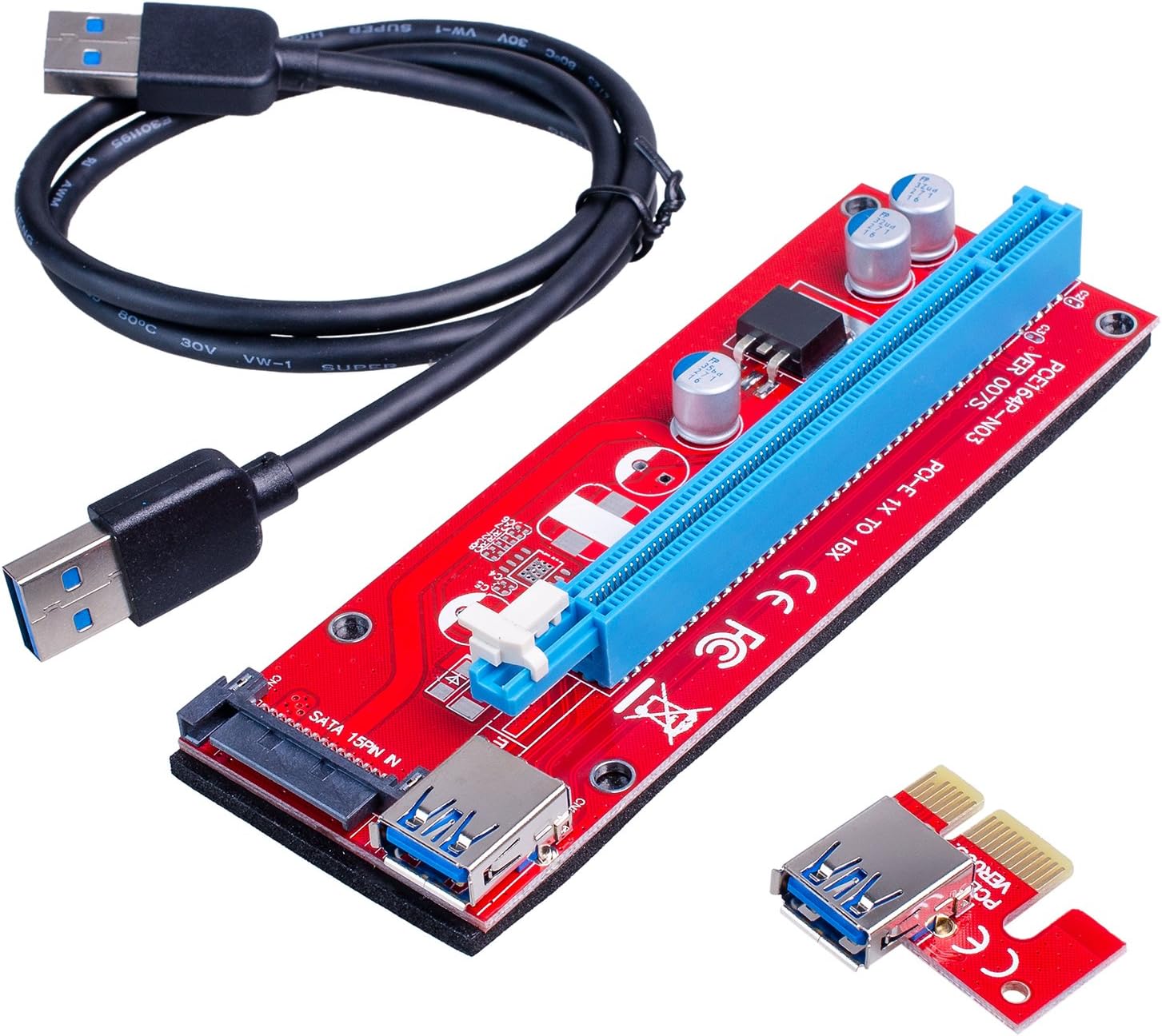 Wonoovi PCI-E Express 1x to 16x 15pin Sata USB Riser Card Bitcoin Best sale VER007S