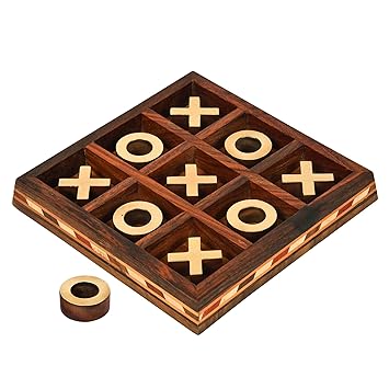 Fine Craft India Wooden TicTacToe Board Games Noughts and Crosses Teaser Puzzle (Multicolour)