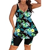 Arolina Plus Size Swimsuit for Women Two Piece Modest Tankini Full Coverage Tummy Control Bathing Suits with Shorts