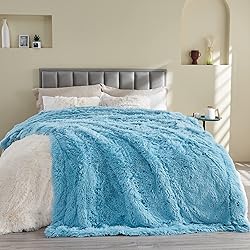 GONAAP Fuzzy Faux Fur Throw Blanket Sky Blue Super
