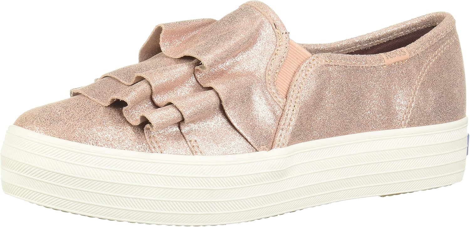Keds Womens Triple Ruffle Glitter Suede Rose SlipOn 8
