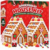 Gingerbread House kit [Set of 2] DIY Gingerbread House, Holiday Activity for Kids, Ease Crafted Grooves Decor Kit of 2 Houses/4 ppl/Fondant/Snowflakes/Candies/Jellies/Beads/Buttons/Tray 30 Pcs Set