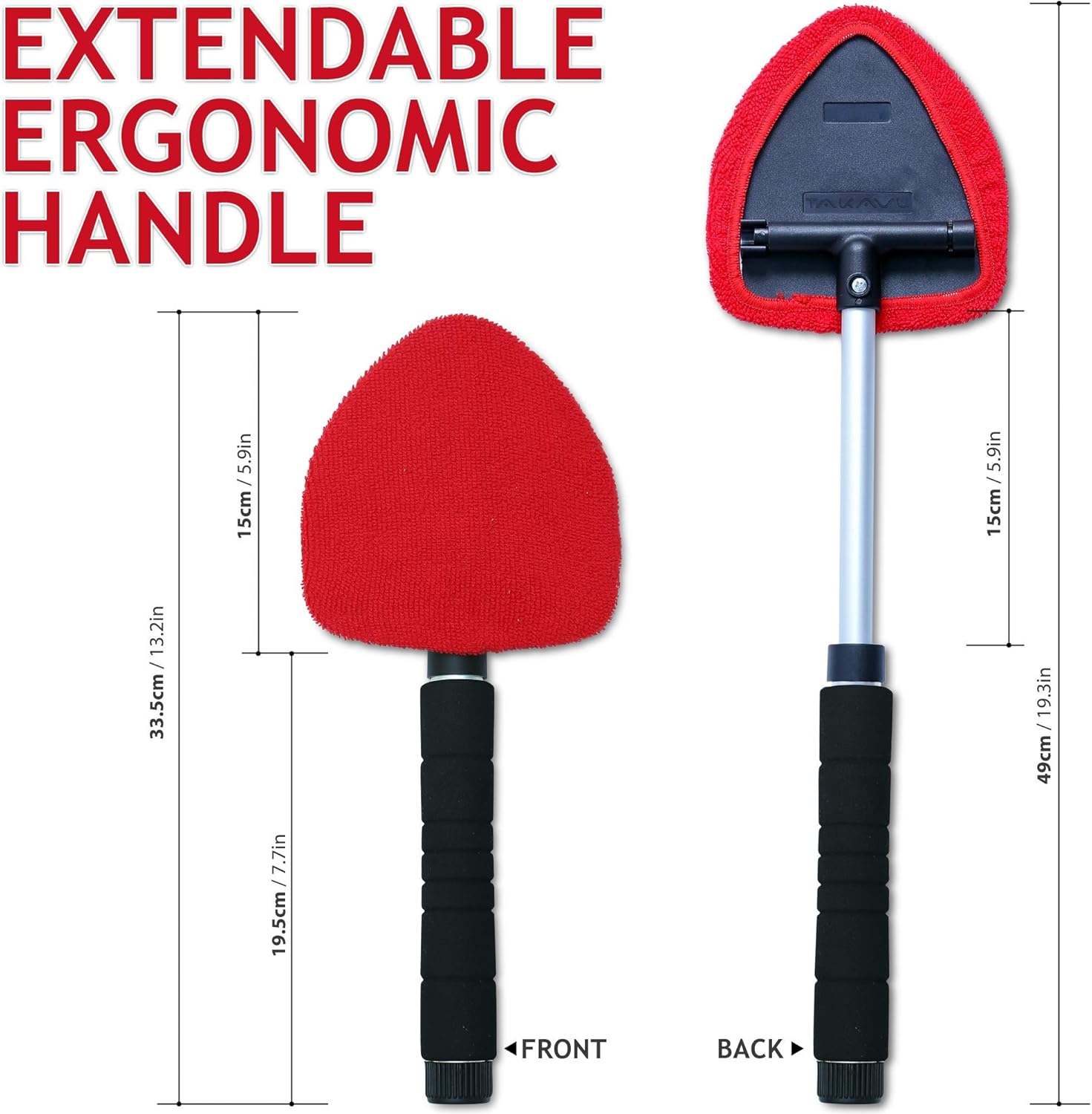 Windshield Window Cleaner Tool, Unbreakable Extendable Long-Reach Handle, Unique Pivoting Triangular Head, 3 Washable Reusable Microfiber Bonnets, Car & Home Inside Interior Exterior Use - Lint Free: Automotive