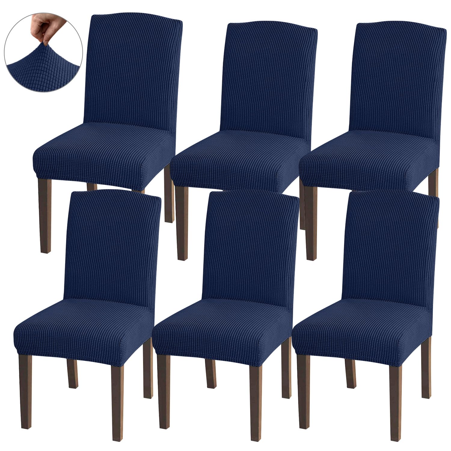 Granbest High Stretch Dining Chair Slipcovers, Universal Fit Jacquard Parson Dining Chair Covers, Removable Chair Protectors for Dining Room, Kitchen, Restaurant and Hotel (Set of 6, Navy Blue)