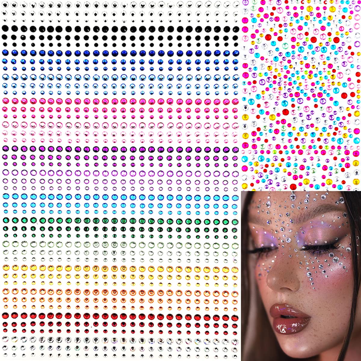 Photo 1 of 1575 Pieces Eye Face Gems Self-Adhesive Rhinestone Stickers for Makeup, Rainbow Glitters Jewels Face Stickers, for DIY Nail Body Accessories