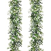 SOMYTING Artificial Eucalyptus Garland 2 Packs 6Ft Faux Eucalyptus Garlands Eucalyptus Leaves Table Greenery Garland Wreath Vines Artificial Vine Plants for Wedding Backdrop Arch Party Decor (2PCS)