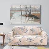 Teynewer 1-Piece Fit Stretch Sofa Cover Butterfly Pattern 2-Seater view 2