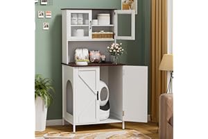 PAKASEPT Cat Litter Box Enclosure Furniture for Self-Cleaning Cat Litter Box, Litter Box Furniture with Shelves and Doors for Large Smart Litter Box