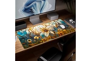 Leather Flower Desk Pad, Colorful Art Mouse Pad Large Computer Keyboard Gaming Mousepad Waterproof Desktop Protector & Cover,