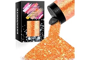ESTANOITE Iridescent Chunky Glitter 5.64oz/160g, Ultra Fine Glitter Powder Mixed Chunky PET Flakes Sequins for Resin Epoxy Craft Arts, Tumbler, Cosmetic Glitter for Body Nail Hair Eye Party Festival (Orange)