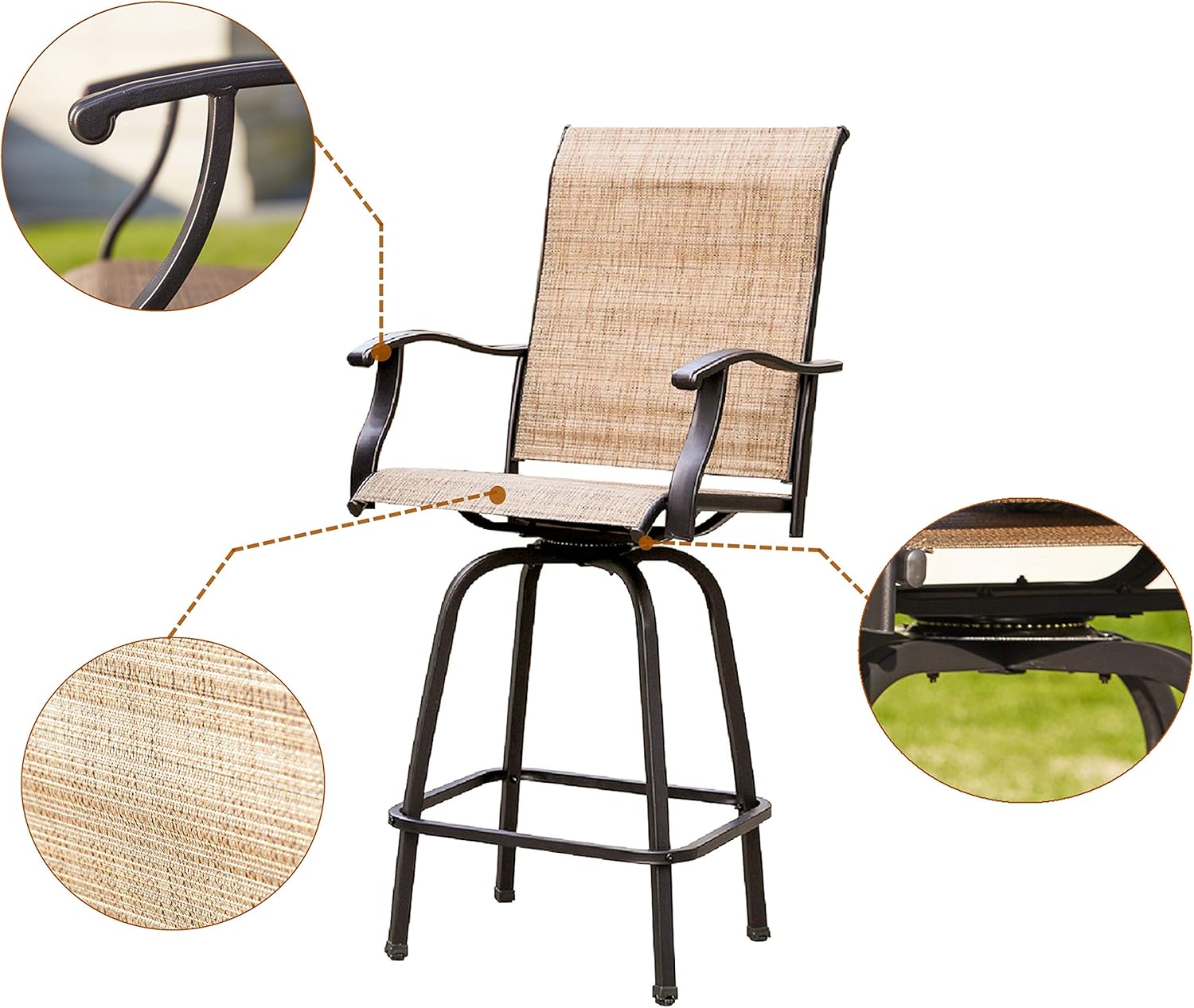 LOKATSE HOME 2 Piece Swivel Bar Stools Outdoor High Patio Chairs Furniture with All Weather Metal Frame: Garden & Outdoor