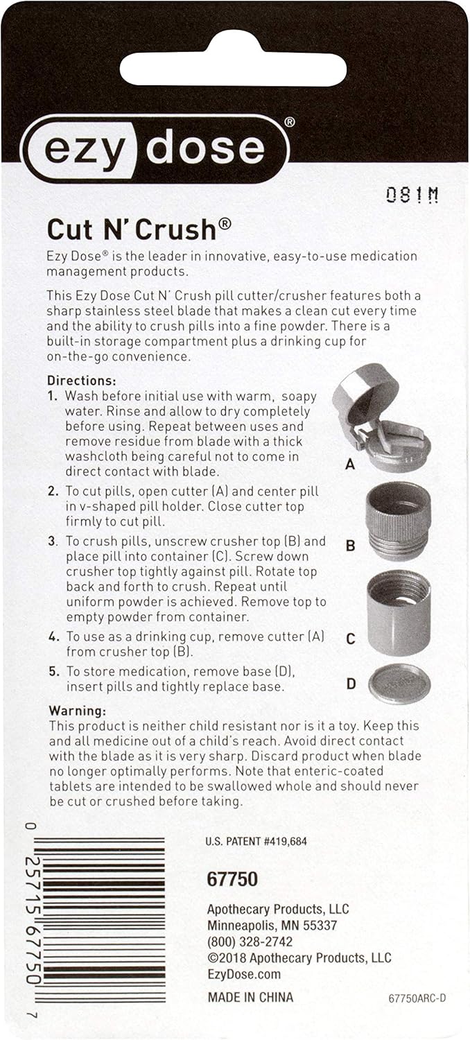 Ezy Dose Pill Crusher and Grinder | Crushes Pills, Vitamins, Tablets | Stainless Steel Blade | Removable Drinking Cup | Blue: Health & Personal Care