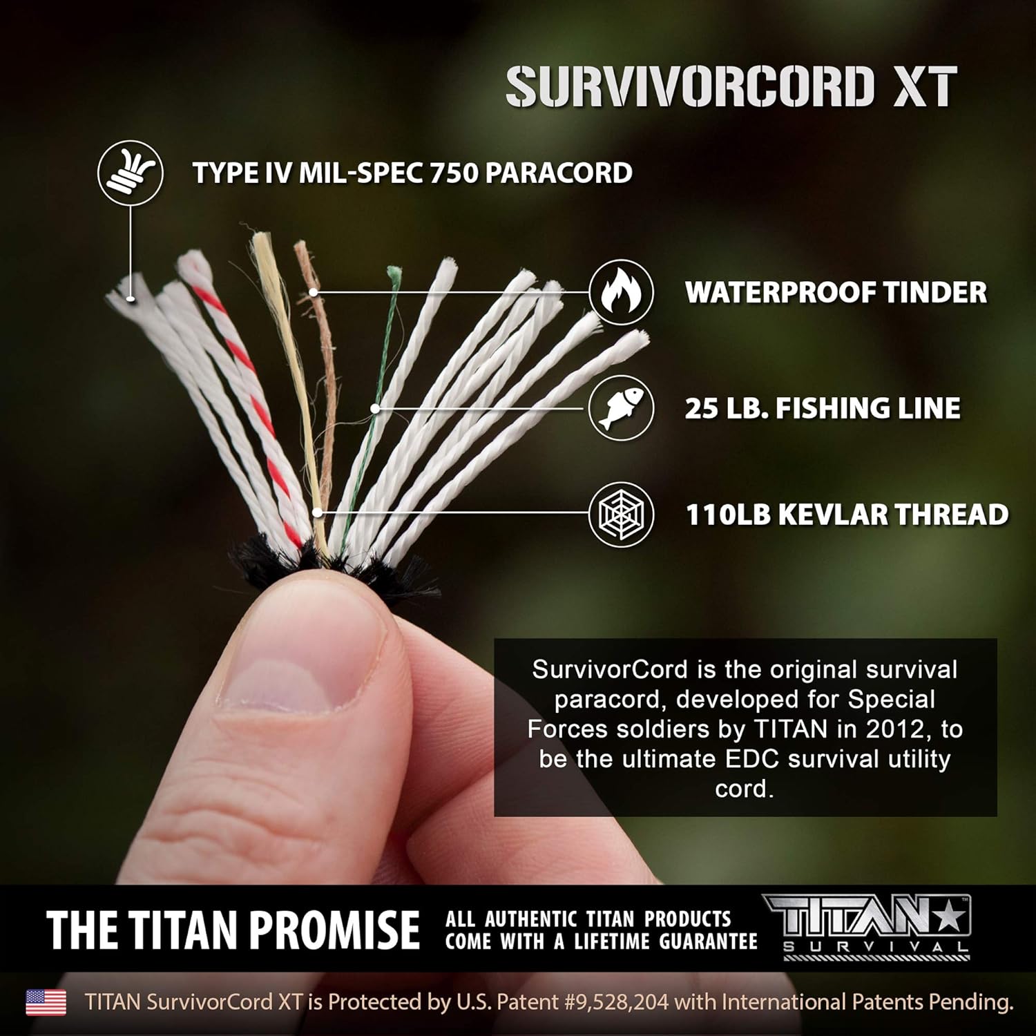 1, 000 LB SurvivorCord XT | 100 FEET | Patented Military Type IV 750 Paracord/Parachute Cord (7/32" Diameter) with Integrated Kevlar Thread, Braided Fishing Line, and Waterproof Fire Tinder. : Sports & Outdoors