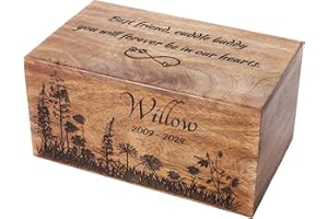Wooden Memorial Urn for Pet or Human Ashes - Custom Engraved Cremation Urn with Dandelion Grass Design - Handcrafted Keepsake