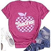 hohololo Teacher Shirts Women Funny Teacher Letter Print Tee Apple Graphic Short Sleeve Teacher Gifts Tops