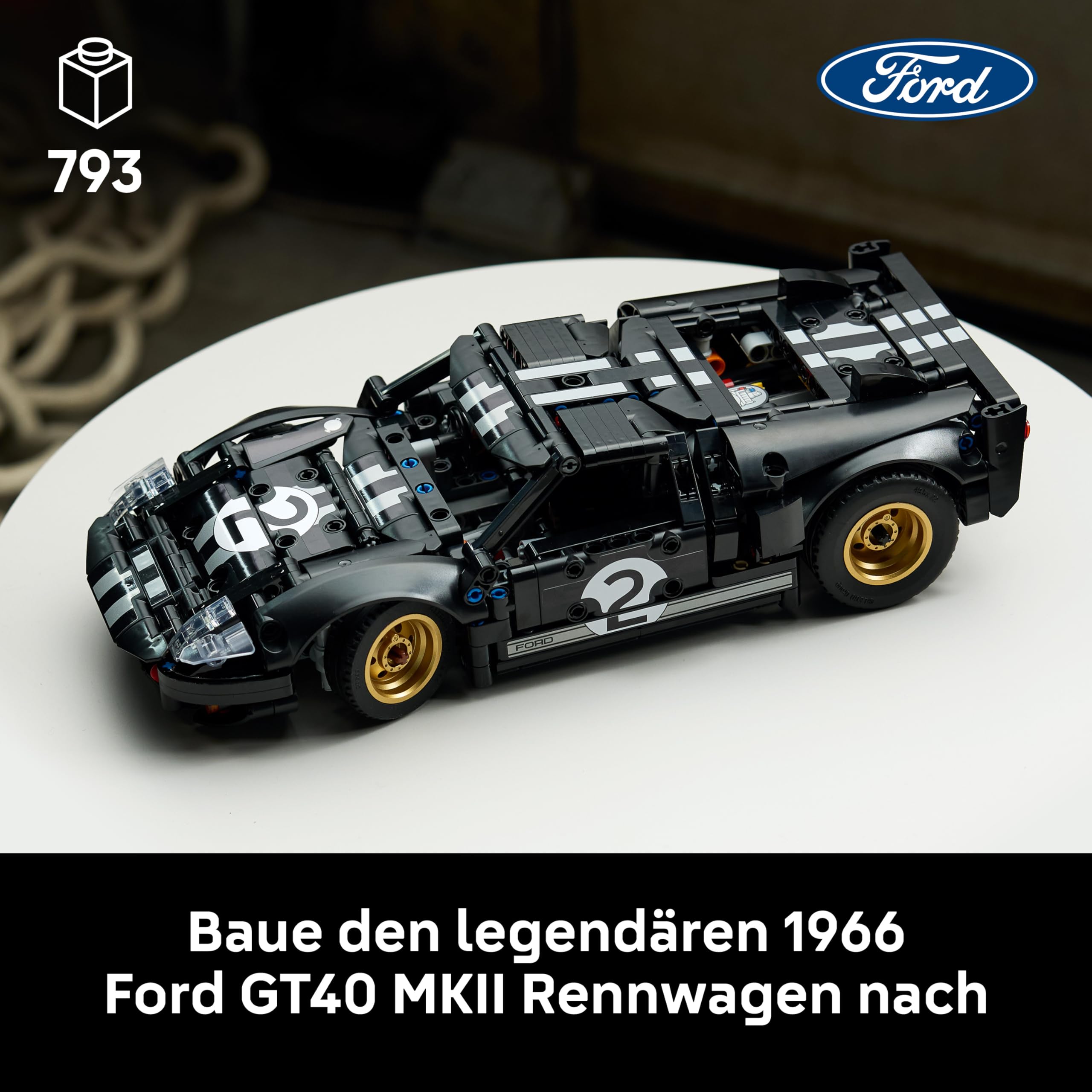 LEGO Technic 1966 Ford GT40 MKII Rennwagen - Bauset für Erwachsene - Modellauto zum Sammeln mit Lenkung und V8-Motor - Rennauto zum Ausstellen und Spielen - Geschenk für Männer und Frauen - 42223 2