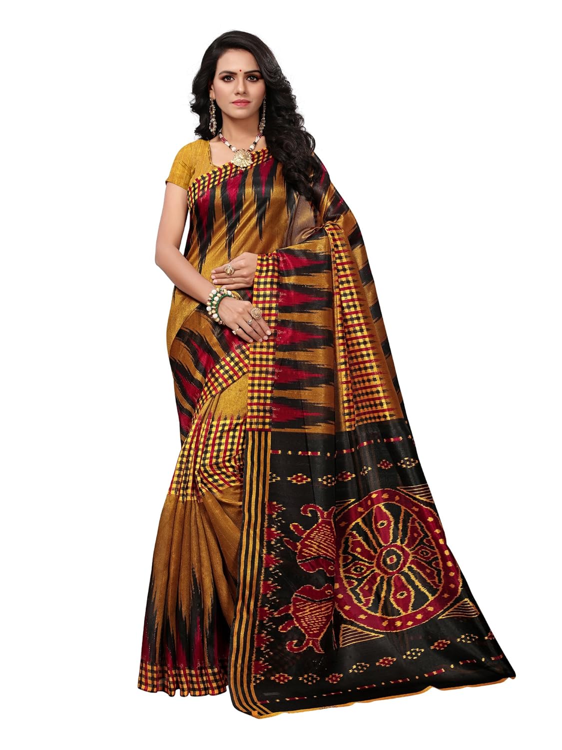 mrinalika fashion women's khadi silk saree with blouse piece (beige_free size)