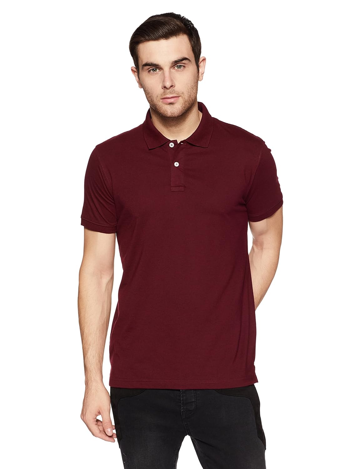 get in men's solid regular fit polo