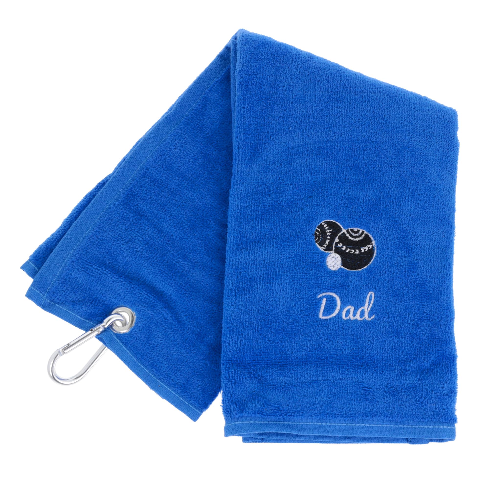 Always Looking Good Embroidered Royal Blue Lawn Bowls Towel for Dad Tri Fold Luxury Velour 50cm x 40cm Custom Bowling Towel with Carabiner Cip Bowling Gifts for Dad