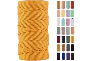 MAOQIAN Golden Yellow Macrame Cord 3mm x 109Yards,Colored Cotton Rope Colorful Cotton Cord Soft Craft Cord Twine for Wall Hanging Plant Hangers Crafts Decorative Projects