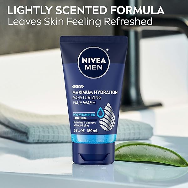 NIVEA MEN MAXIMUM HYDRATION MOISTURIZING FACE WASH WITH ALOE VERA, BOOSTS MOISTURE AND HELPS PREVENT TIGHT, DRY SKIN, 5 FL OZ TUBE