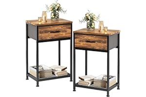 Kitstorack Night Stands Set of 2,End Tables with Drawer for Bedroom Bed Side Table for Home, Rustic Brown Wood Night Stand Bedroom Nightstands Bedside Table Set of 2