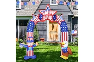 Hioasis 8FT July 4th Inflatable - American Uncle Sam and Eagle Archway Decor with Build-in LED Lights, Patriotic Independence Day Inflatable Decorations for Party Indoor, Outdoor, Yard, Garden