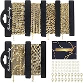 Ecoofor 14k Gold Necklace Chains for Jewelry Making, Total 20 Feet 6 Rolls Bracelet Chains for DIY, 3.3 Feet Each Style, 14K Gold Plated Chain with Jump Rings/Lobster Clasps/Connectors