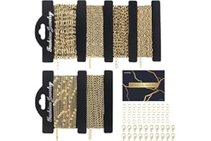 Ecoofor 14k Gold Necklace Chains for Jewelry Making, Total 20 Feet 6 Rolls Bracelet Chains for DIY, 3.3 Feet Each Style, 14K Gold Plated Chain with Jump Rings/Lobster Clasps/Connectors
