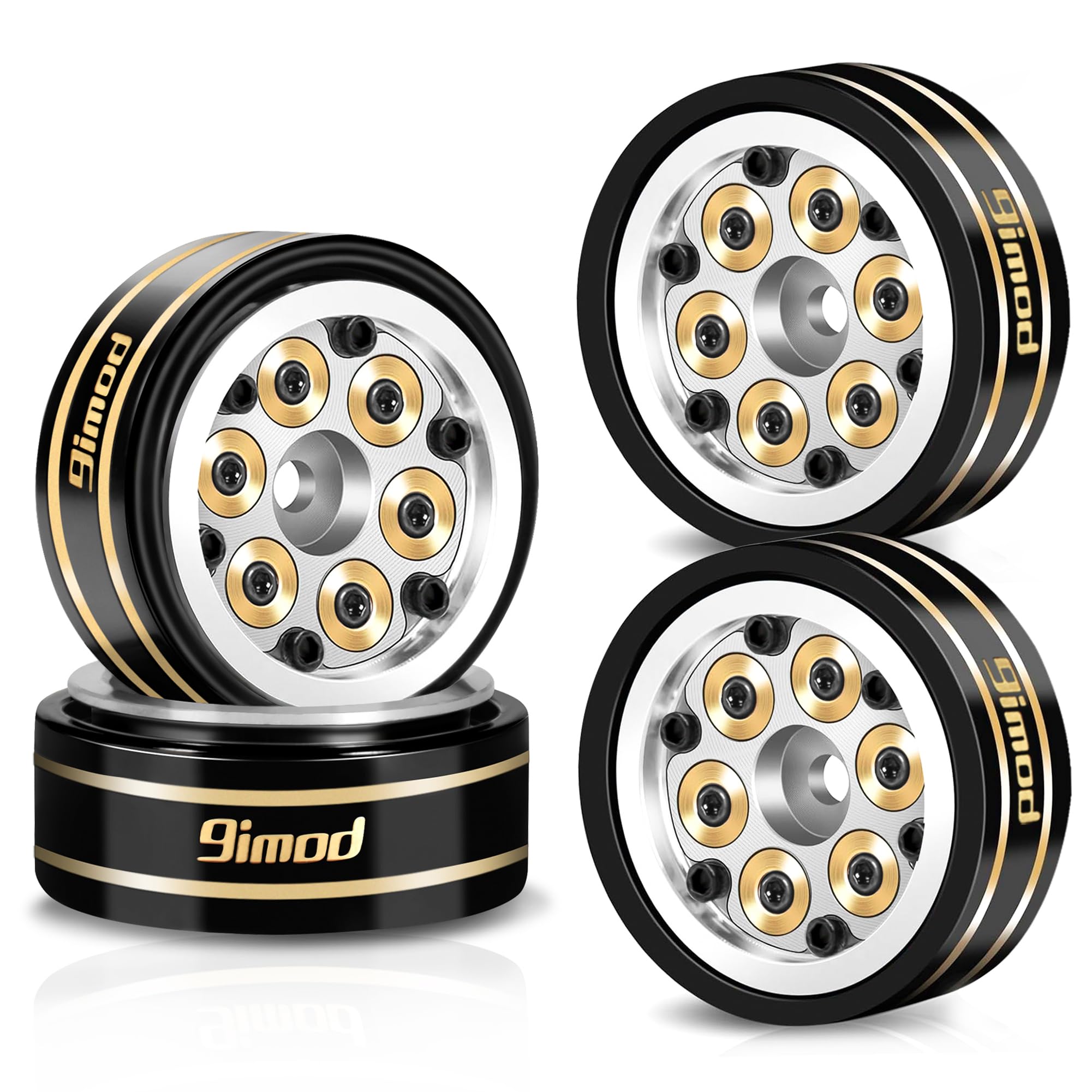 Photo 1 of 9IMOD 1.0 Beadlock Wheel Rims Black Coating Brass Rims, Heavy Duty Aluminium RC Wheels for 1/24 1/18 RC Crawler Upgrade Axial SCX24 AX24 TRX4M FCX24 Gladiator Deadbolt Bronco C10 JLU (Silver)