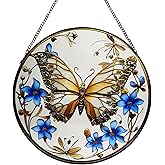 ZUSANG Butterfly Stained Glass Window Hanging, 9.8'' Butterfly Flower Suncatcher Indoor Window, Suncatchers for Windows Hanging for Women, Mom, Wife, Aunt