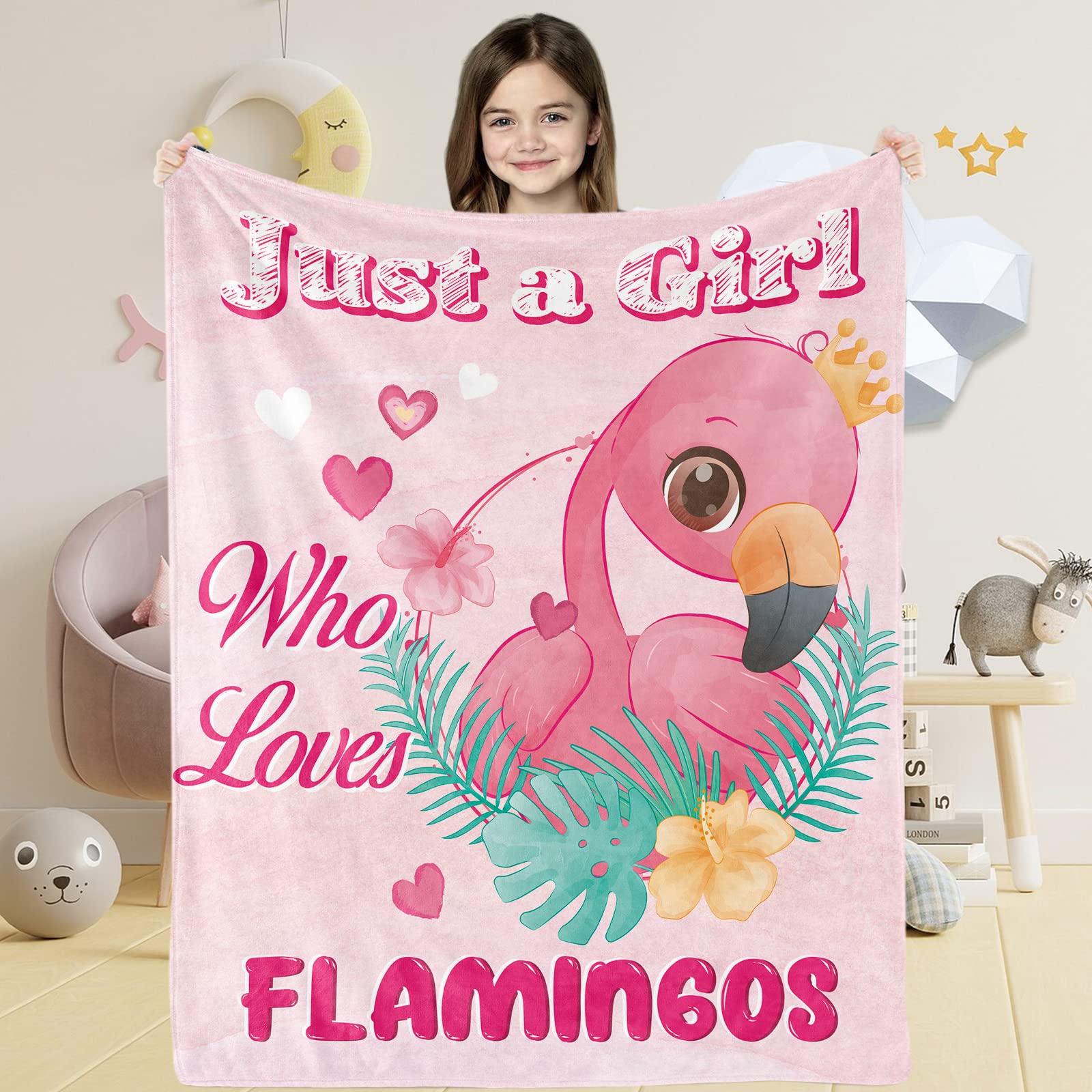 Just A Girl Who Loves Flamingos Blanket Gifts for Baby Girls, Soft Cute Flamingo Plush Flannel Throw Blanket for Newborn Crib, 76x100 cm Cozy Pink Flamingos Fleece Fluffy Blanket for Toddler — image 1