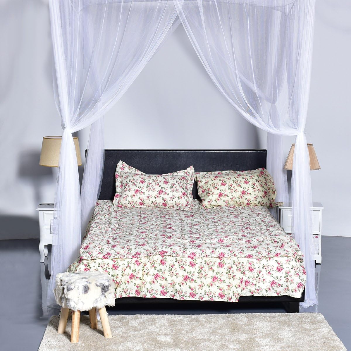 Goplus Mosquito Net, 4 Corner Post Bed Canopy, Quick and Easy Installation for King Size Beds Large Queen Size Bed Curtain (White): Home & Kitchen