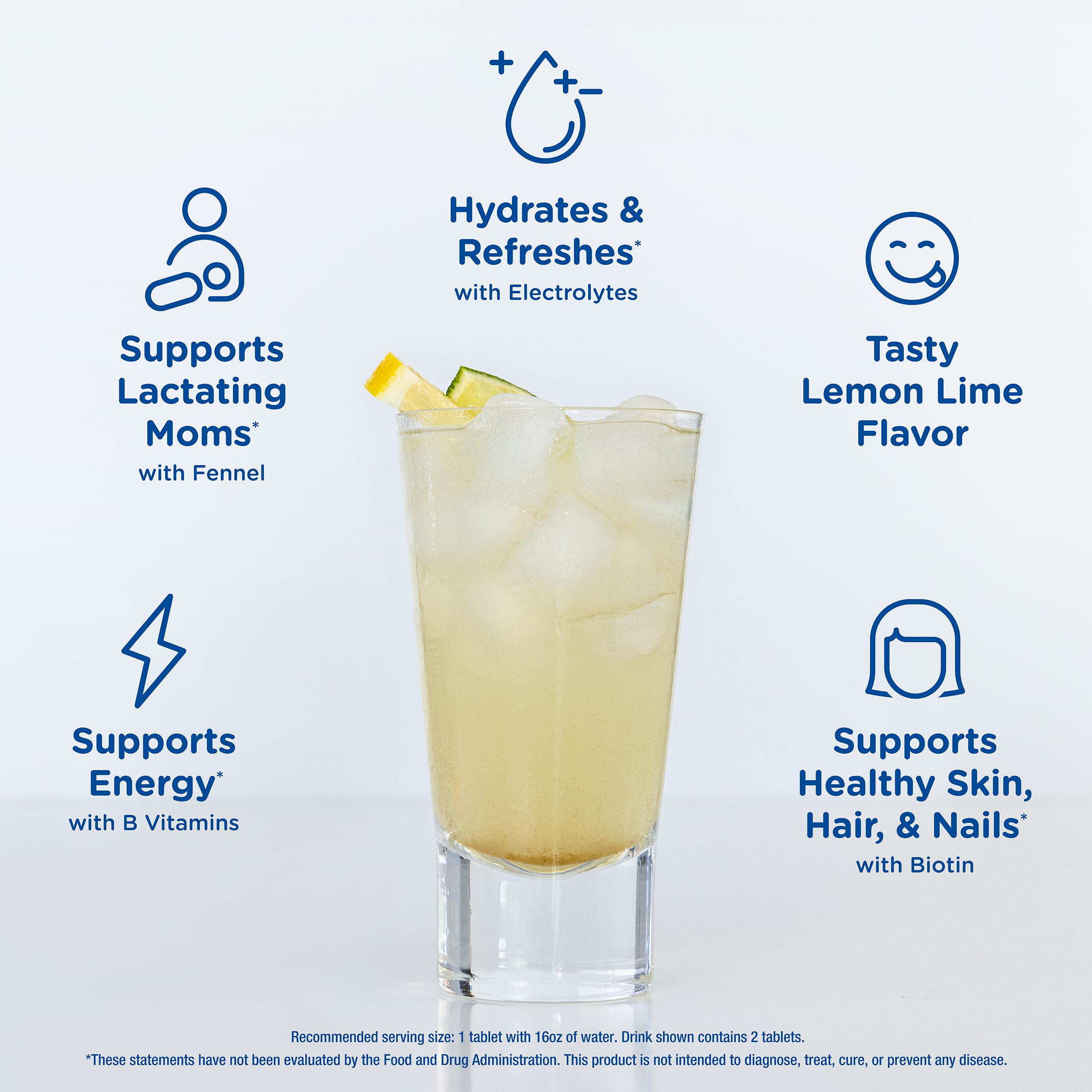 Mommy's Bliss Lactation Hydration Drink Tablets, Lemon Lime Flavor, Electrolytes + B Vitamins, 1 Pack (10 Tablets)