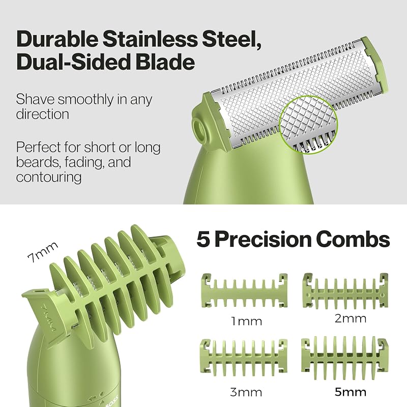 Recortadora precisión 3 en 1 para hombre, kit cuidado personal para barba y cabello, recortadora corporal, recortadora de nariz y orejas, afeitadora inalámbrica para hombre (Verde)