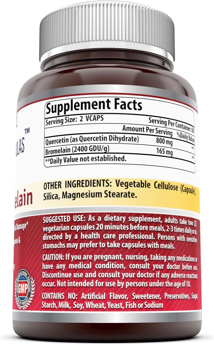 Amazing Nutrition- Quercetin 800 Mg with Bromelain 165 Mg, 120 Vcaps: A Potent Team Providing Amazing Health Benefits. Anti-oxidant and Anti-inflammatory Properties. Supports Heart Health, Joint Health, Energy Production, Respiratory Health, Inflammatory Response and Overall Healthy Well-being!!: Health & Personal Care