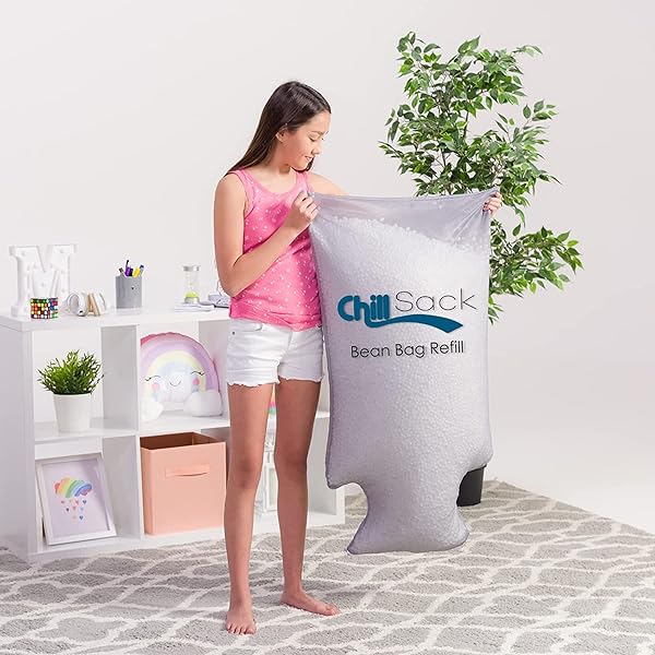 CHILL SACK EPS BEAD REFILL ONLY, BEAN BAG BEAN FOAM FILLING REPLACEMENT WITH EZ POUR ZIPPER SPOUT, REFILL FOR BEAN CHAIRS, POOL FLOATS, CUSHIONS, AND MORE, 100L – 2PK, WHITE