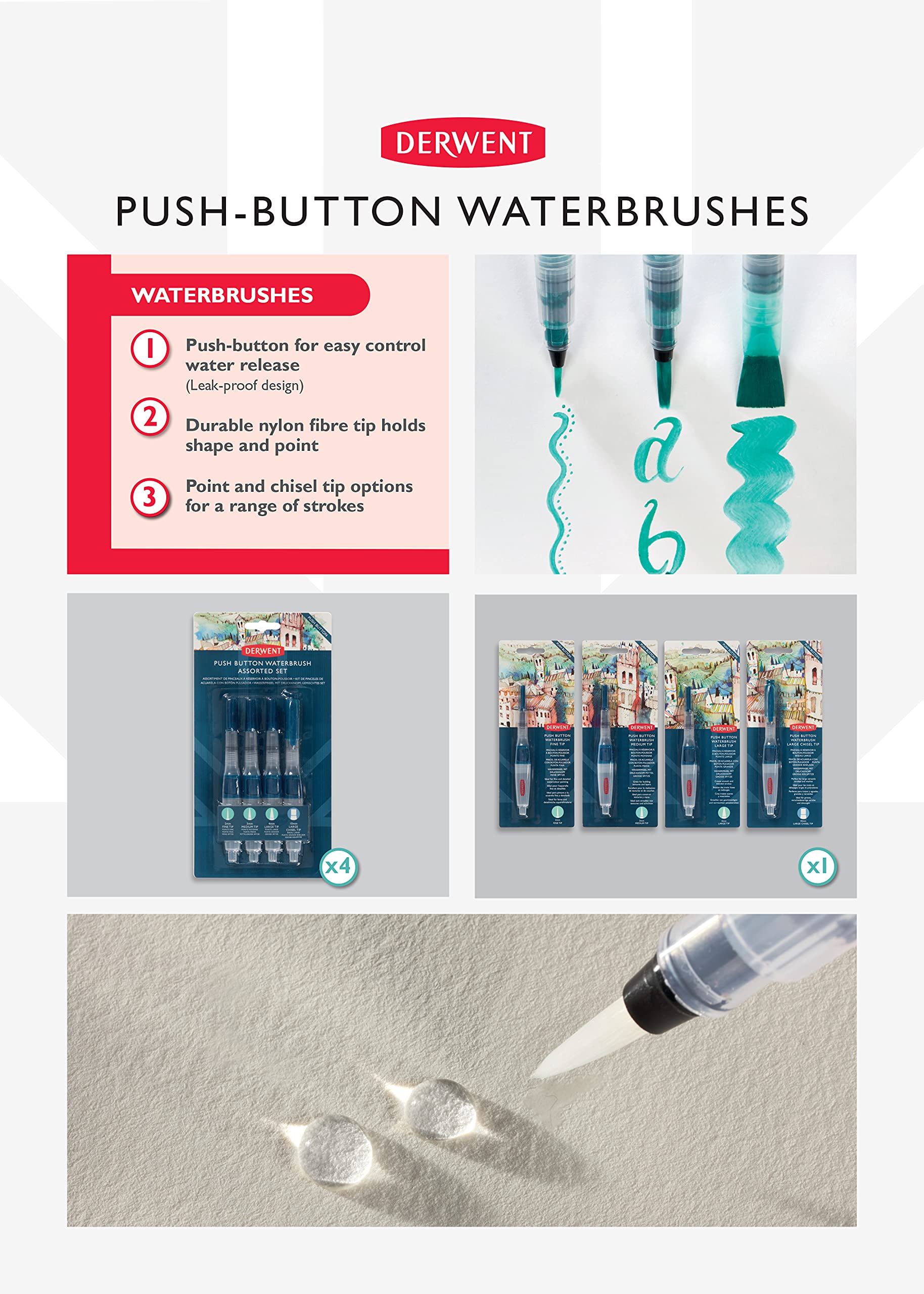 Derwent Push Button Waterbrush Assorted Set (2305816)