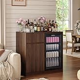 Mini Fridge Cabinet with Power Outlet, Coffee Bar Cabinet with Fridge Space &amp; Wine Glass Rack, Fluted Buffet Sideboard with Drawer &amp; Adjustable Shelf, Home Bar Cabinet for Living, Dining Room Kitchen