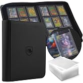Top Loader Binder 9 Pocket, Holds 360 Toploaders, 100 Toploaders INCLUDED | Toploader Binder for 3" x 4" Rigid Toploaders, Trading Card Binder for TCG, MTG, Sport Cards, PU Leather Cover, Side Loading