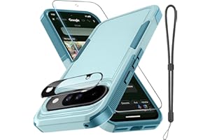 RMOCR for Google Pixel 10 & Pixel10 Pro Case with Wrist Lanyard Strap+Tempered Glass Screen Protector+Camera Lens Cover,Full Body Heavy Duty Rugged Shockproof Protective Phone Cover,Mint Green