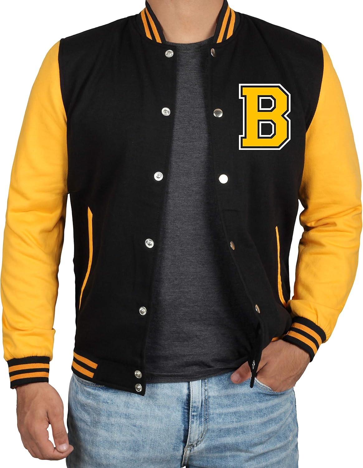 Decrum Black and Yellow Letterman Jacket Men - High School Baseball Varsity Jacket Mens at  Men’s Clothing store