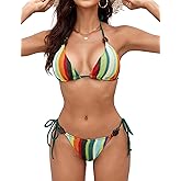 Edelqual Women Thong Bikini Set Sexy Two Piece String High Cut Triangle Swimsuit Brazilian Cheeky Bathing Suit Swimwear