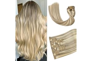Blonde Clip in Hair Extensions Real Human Hair Ash Blonde Mixed Bleach Blonde Hair Extensions Clip ins for Women 70G(20 Inch 